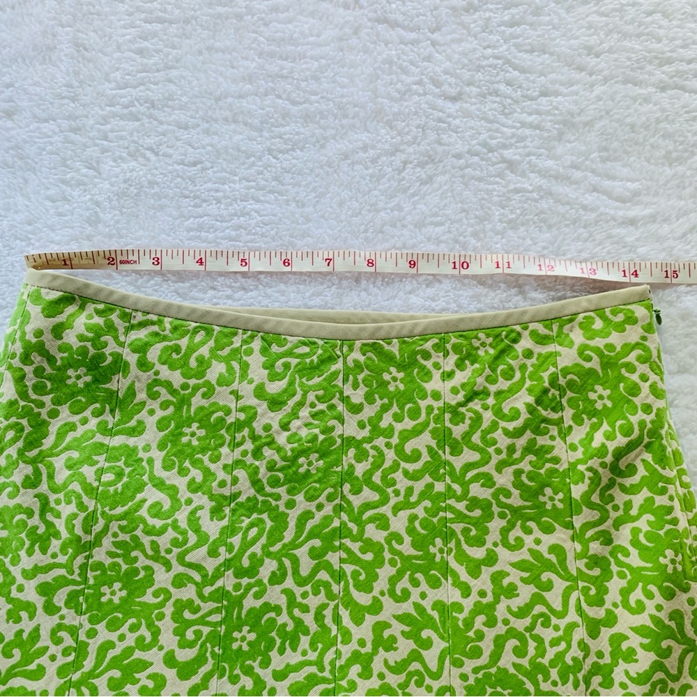 J. Crew Lime Green Beige Floral Linen Cotton Business Casual Skirt | Size 4 - Picture 2 of 6